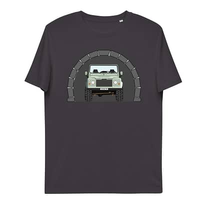 T-shirt Voorkant, Landrover Defender 90 Pickup in tunnel Antraciet