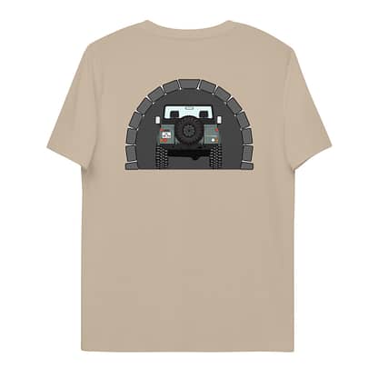 T-shirt Achterkant, Landrover Defender 90 Pickup in tunnel Dessert Dust