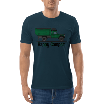 T-Shirt, ECO, Happy Camper, Landrover Defender 127 camper Big-Six, stargazer blauw