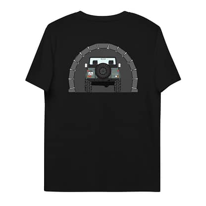 T-shirt Achterkant, Landrover Defender 90 Pickup in tunnel Zwart