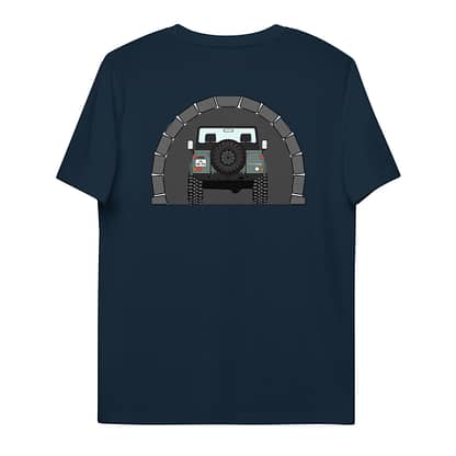 T-shirt Achterkant, Landrover Defender 90 Pickup in tunnel Navy blauw