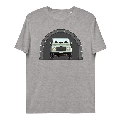 T-shirt Voorkant, Landrover Defender 90 Pickup in tunnel Grijs