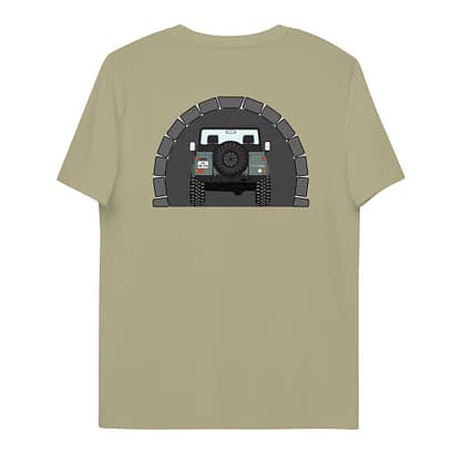 T-shirt Achterkant, Landrover Defender 90 Pickup in tunnel Sage